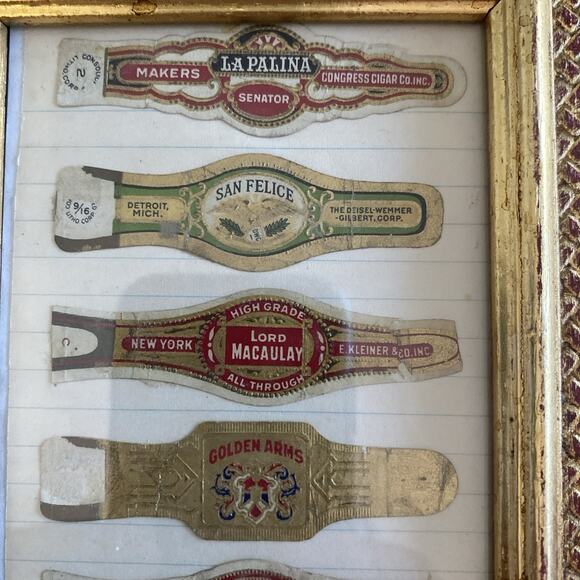 11 Vintage Midcentury Cigar Bands in Gold Finish Picture Frame 5.25"x11.75" - Picture 2 of 5